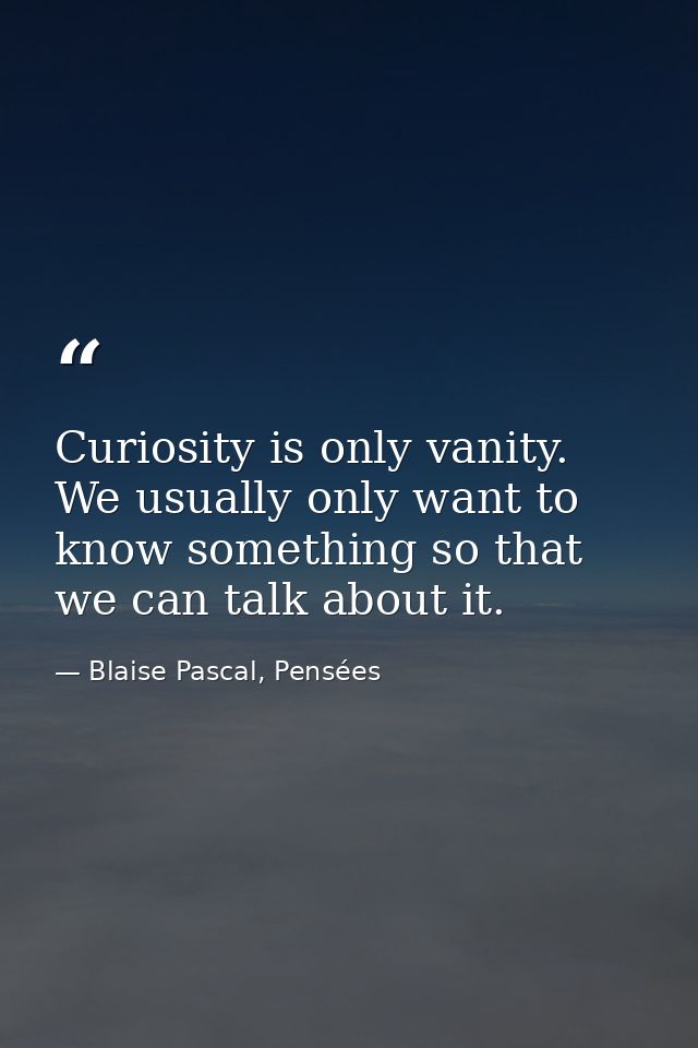 Curiosity is only vanity. We usually only want to know something so that we can talk about it. — Blaise Pascal, Pensées