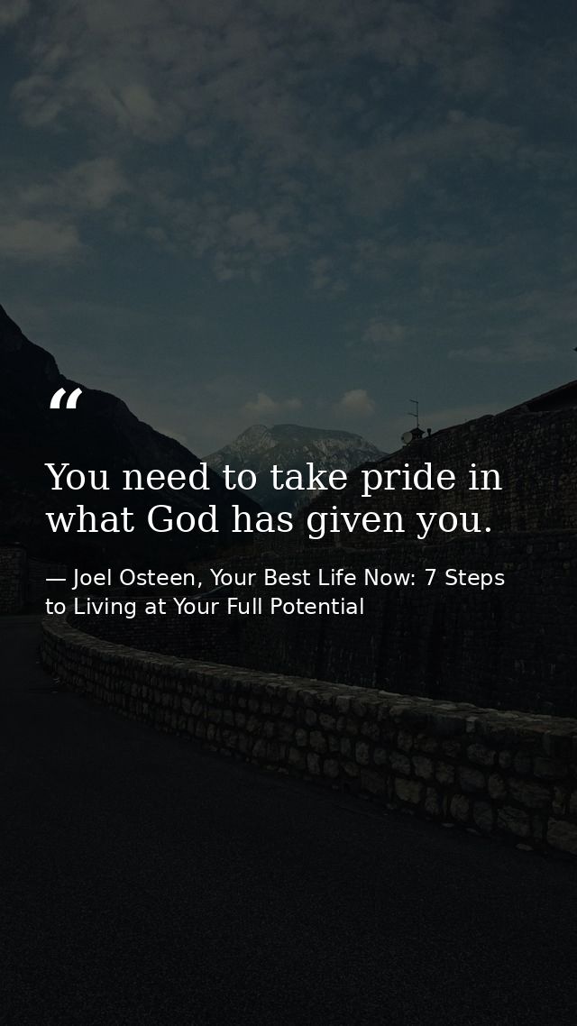 You need to take pride in what God has given you. — Joel Osteen, Your Best Life Now: 7 Steps to Living at Your Full Potential