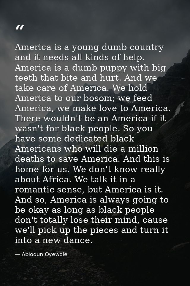 America is a young dumb country and it needs all kinds of help. America is a dumb puppy with big teeth that bite and hur — Abiodun Oyewole