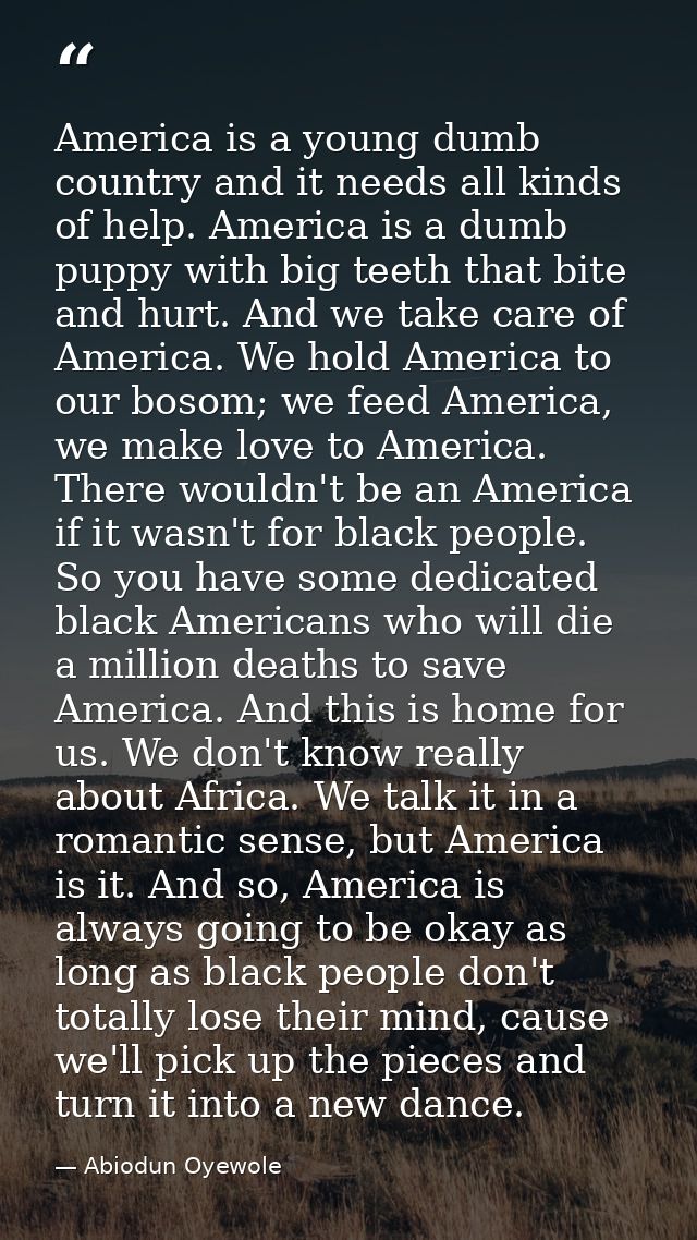 America is a young dumb country and it needs all kinds of help. America is a dumb puppy with big teeth that bite and hur — Abiodun Oyewole