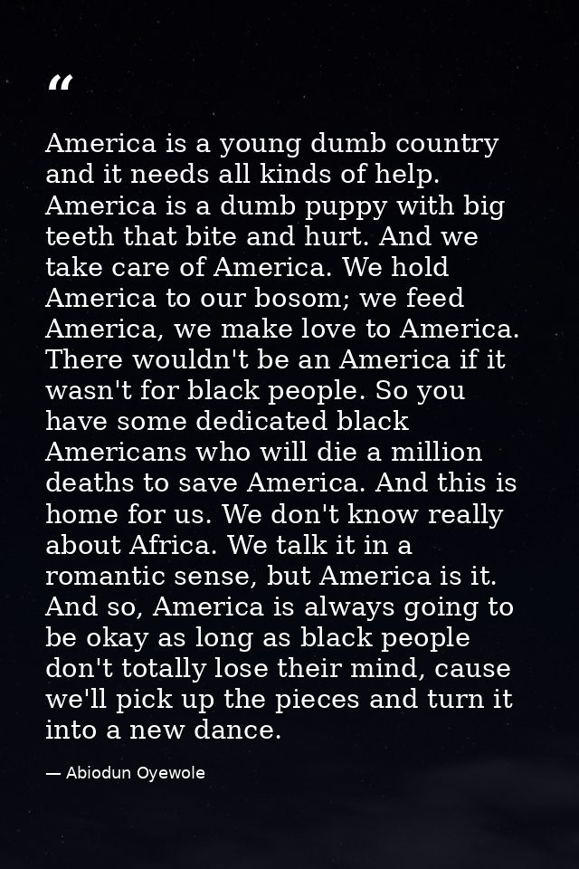 America is a young dumb country and it needs all kinds of help. America is a dumb puppy with big teeth that bite and hur — Abiodun Oyewole