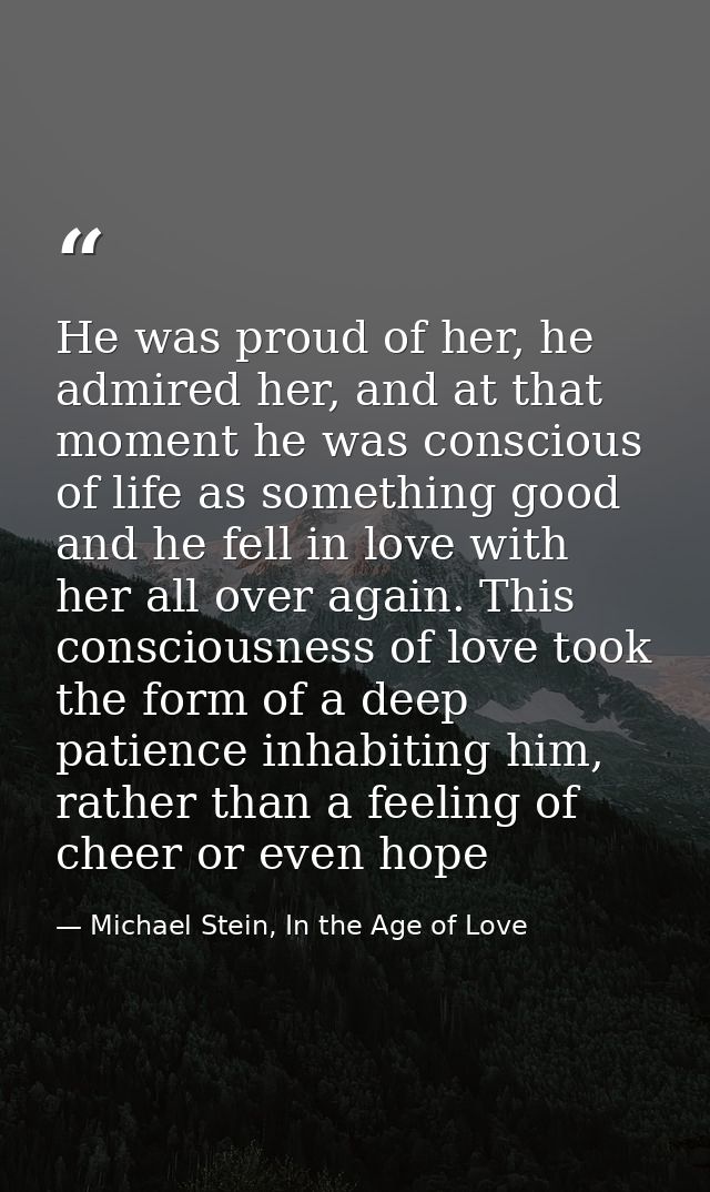 He was proud of her, he admired her, and at that moment he was conscious of life as something good and he fell in love w — Michael Stein, In the Age of Love