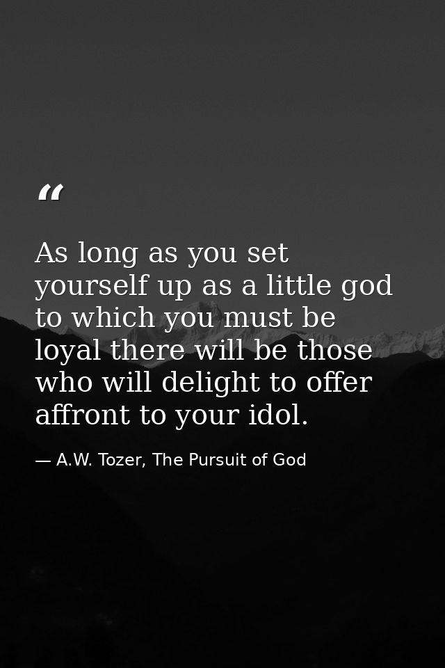 As long as you set yourself up as a little god to which you must be loyal there will be those who will delight to offer  — A.W. Tozer, The Pursuit of God