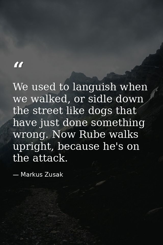 We used to languish when we walked, or sidle down the street like dogs that have just done something wrong. Now Rube wal — Markus Zusak