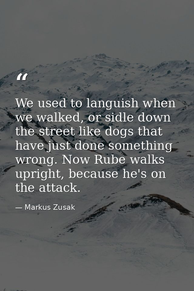 We used to languish when we walked, or sidle down the street like dogs that have just done something wrong. Now Rube wal — Markus Zusak