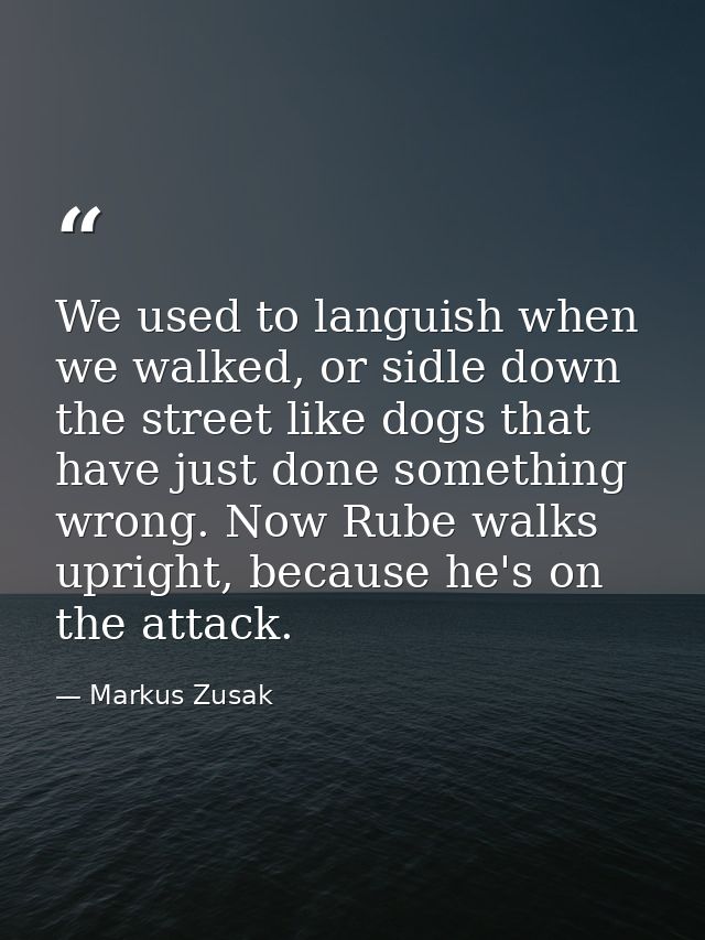 We used to languish when we walked, or sidle down the street like dogs that have just done something wrong. Now Rube wal — Markus Zusak