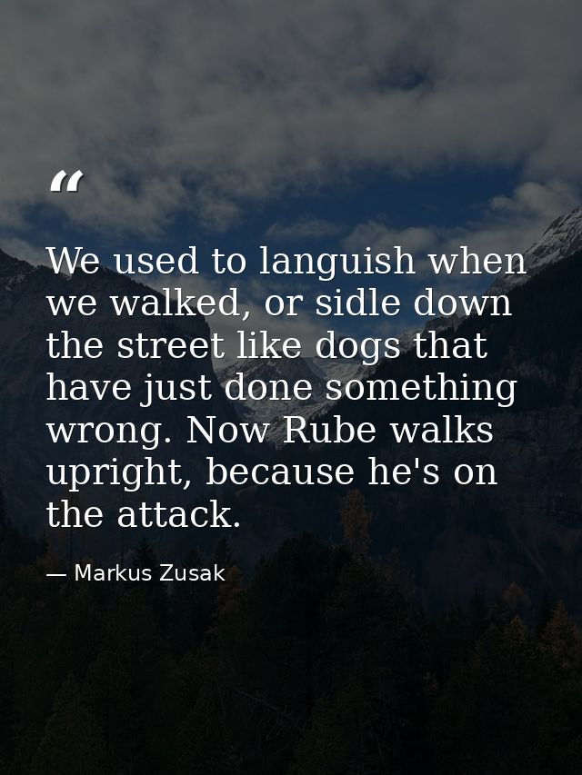 We used to languish when we walked, or sidle down the street like dogs that have just done something wrong. Now Rube wal — Markus Zusak