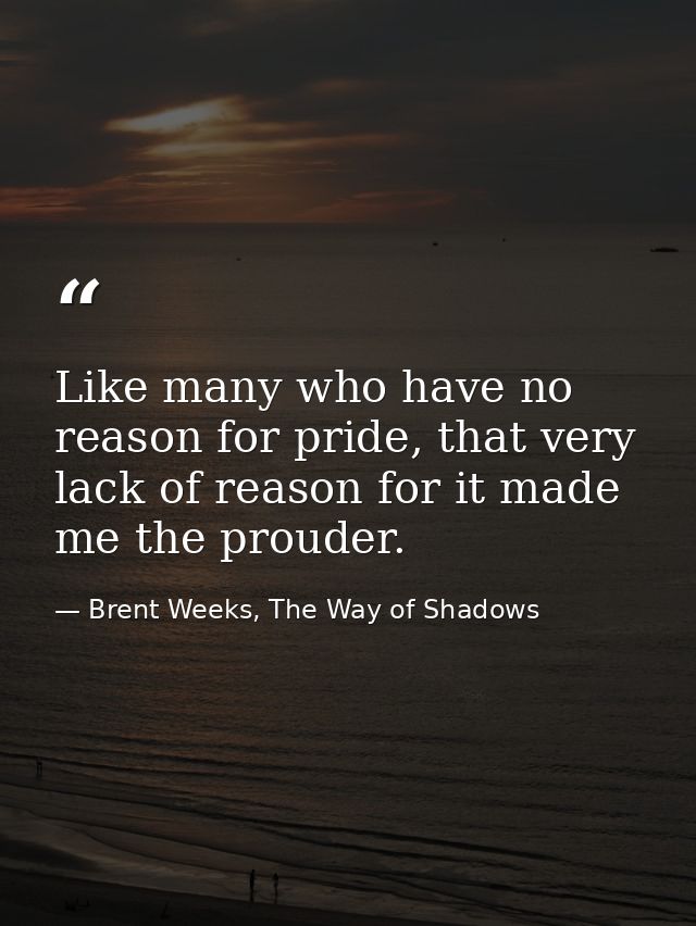 Like many who have no reason for pride, that very lack of reason for it made me the prouder. — Brent Weeks, The Way of Shadows