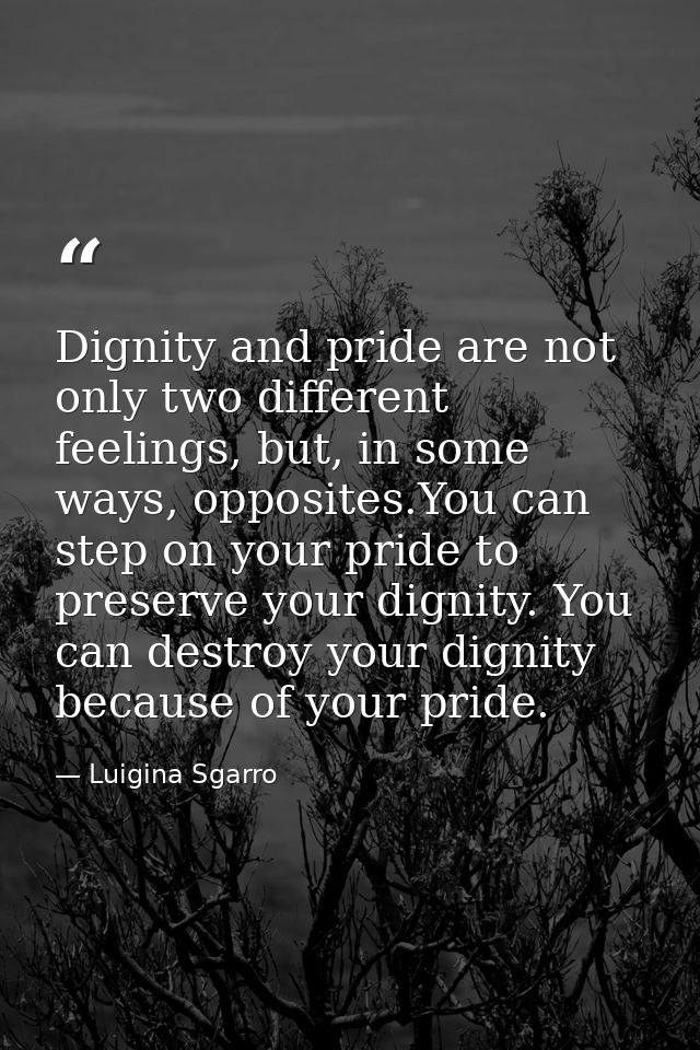 Dignity and pride are not only two different feelings, but, in some ways, opposites.You can step on your pride to preser — Luigina Sgarro