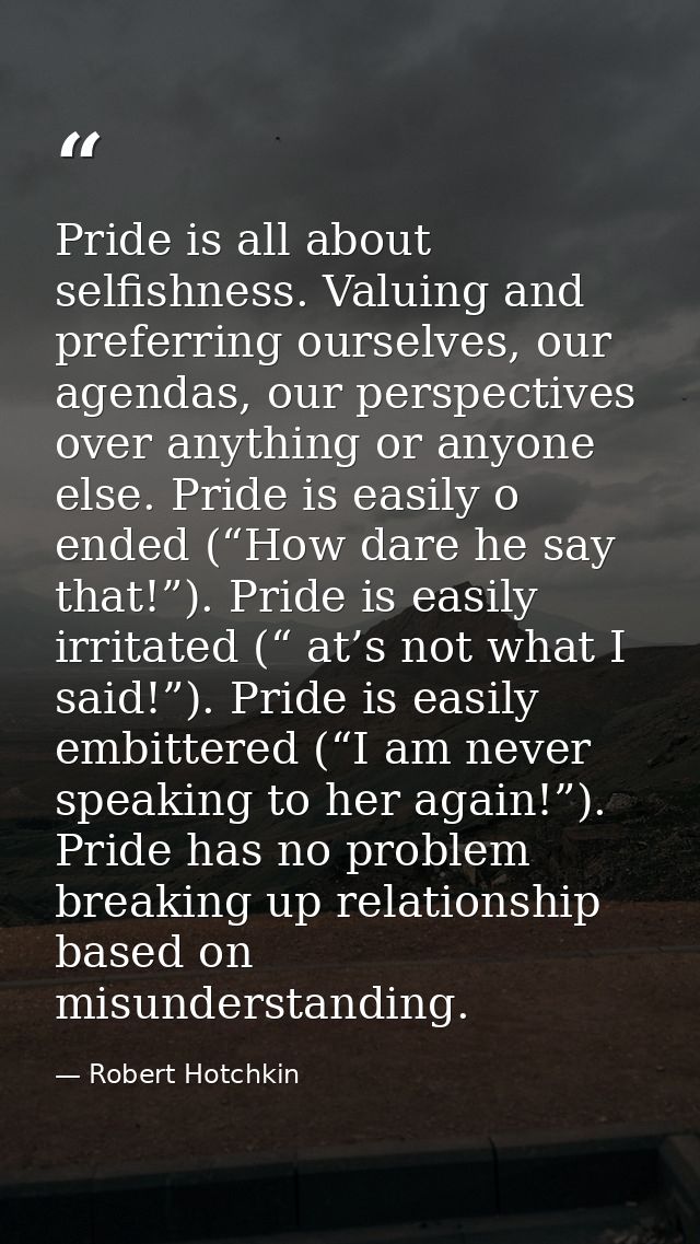Pride is all about selfishness. Valuing and preferring ourselves, our agendas, our perspectives over anything or anyone  — Robert Hotchkin