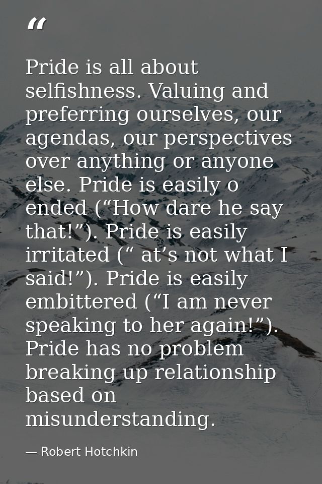 Pride is all about selfishness. Valuing and preferring ourselves, our agendas, our perspectives over anything or anyone  — Robert Hotchkin
