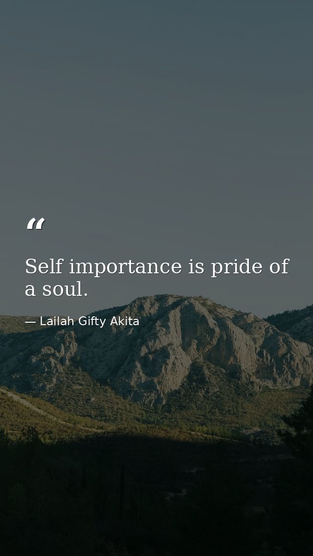 Self importance is pride of a soul. — Lailah Gifty Akita