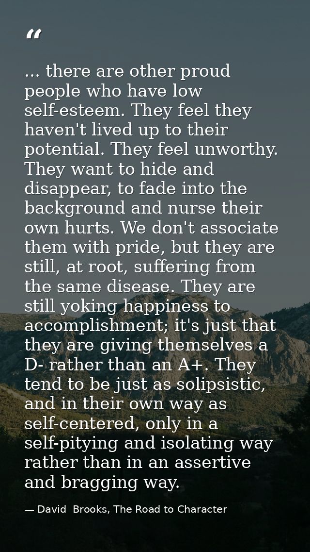 ... there are other proud people who have low self-esteem. They feel they haven't lived up to their potential. They feel — David  Brooks, The Road to Character