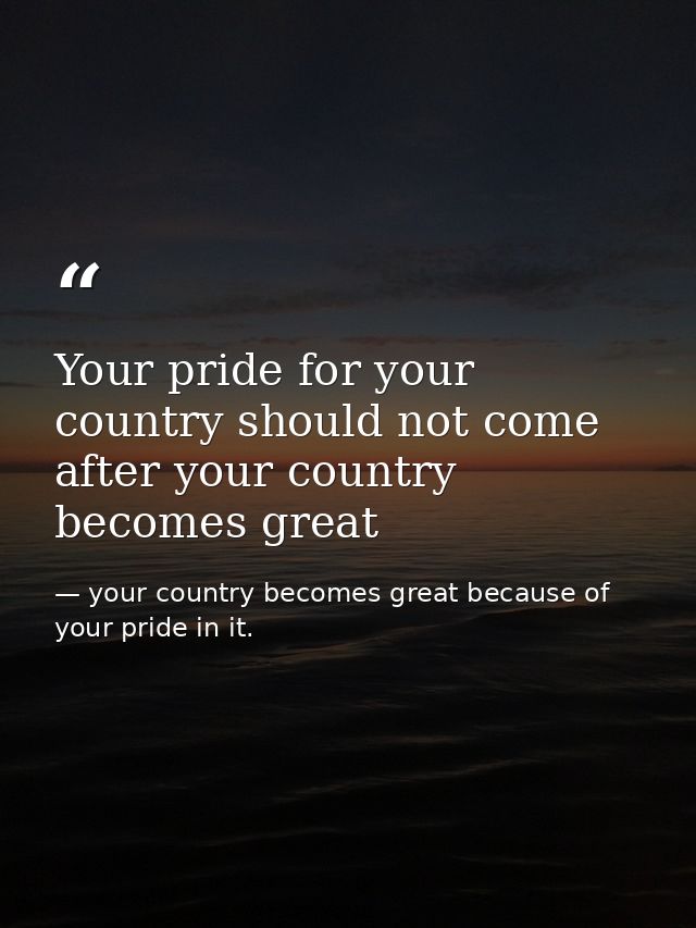 Your pride for your country should not come after your country becomes great — your country becomes great because of your pride in it.