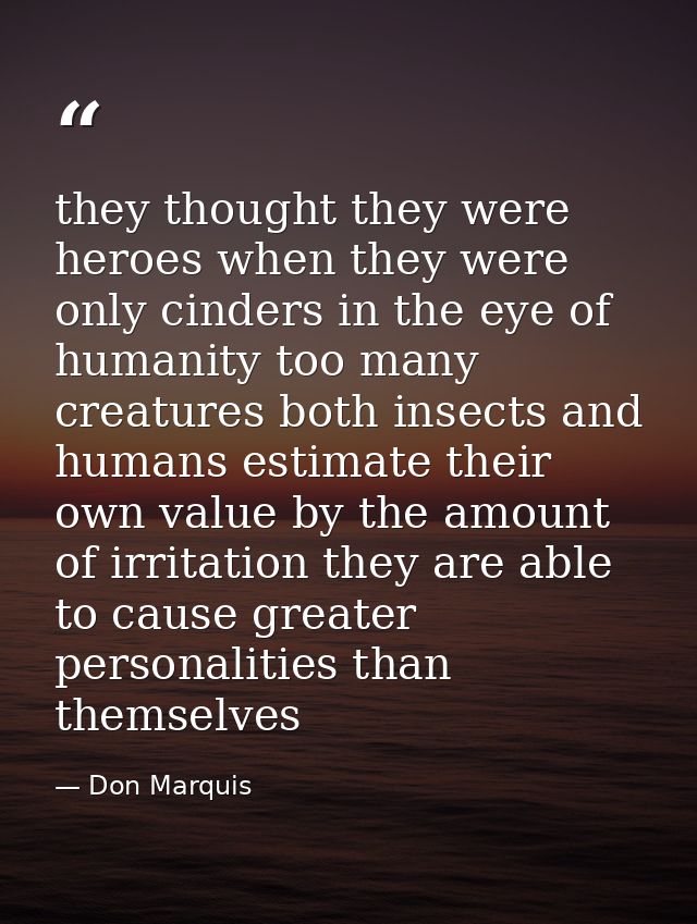 they thought they were heroes when they were only cinders in the eye of humanity too many creatures both insects and hum — Don Marquis