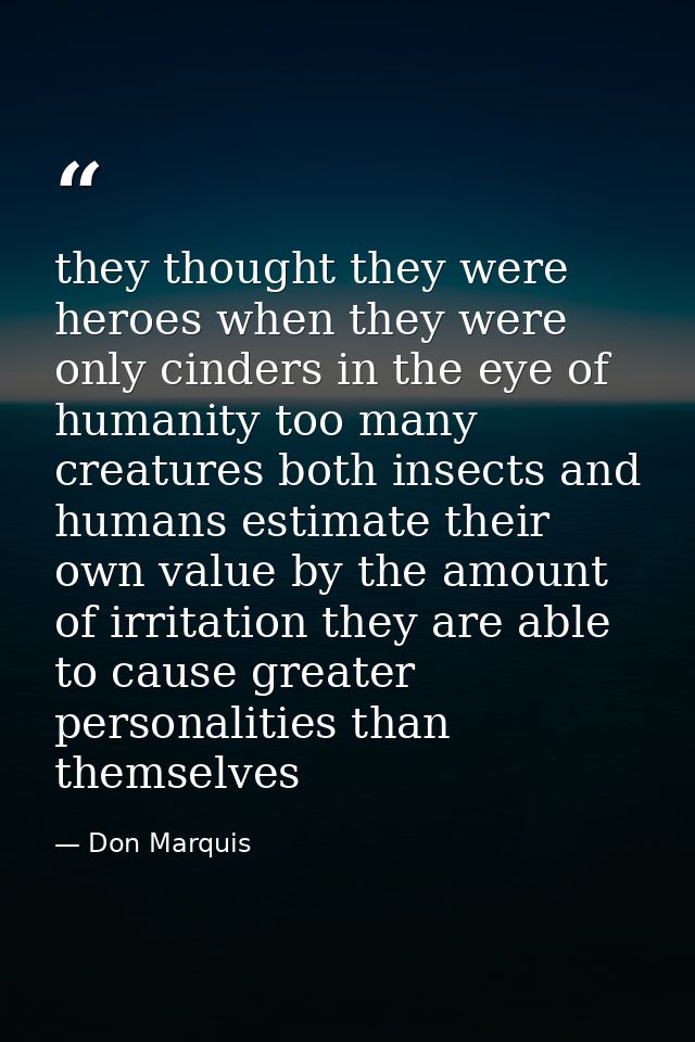 they thought they were heroes when they were only cinders in the eye of humanity too many creatures both insects and hum — Don Marquis