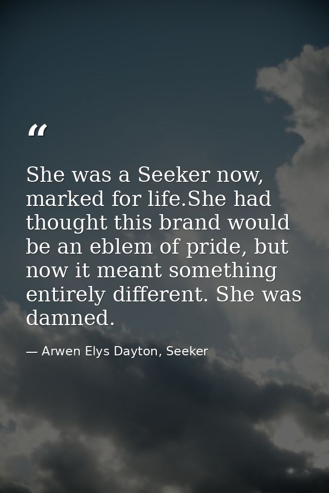 She was a Seeker now, marked for life.She had thought this brand would be an eblem of pride, but now it meant something  — Arwen Elys Dayton, Seeker