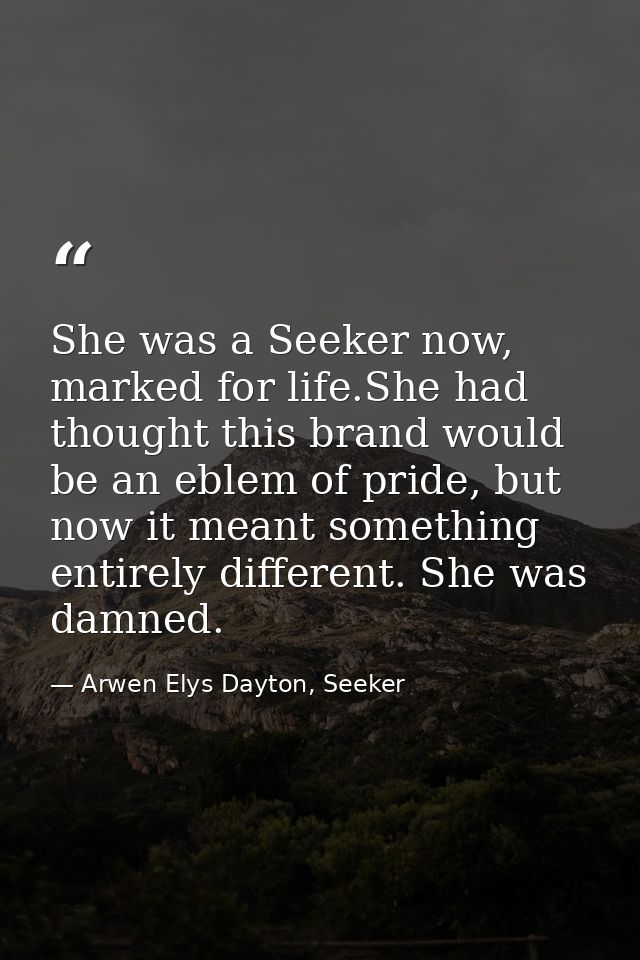She was a Seeker now, marked for life.She had thought this brand would be an eblem of pride, but now it meant something  — Arwen Elys Dayton, Seeker