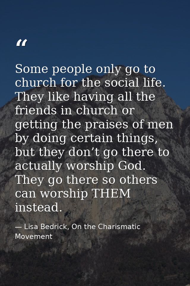 Some people only go to church for the social life. They like having all the friends in church or getting the praises of  — Lisa Bedrick, On the Charismatic Movement