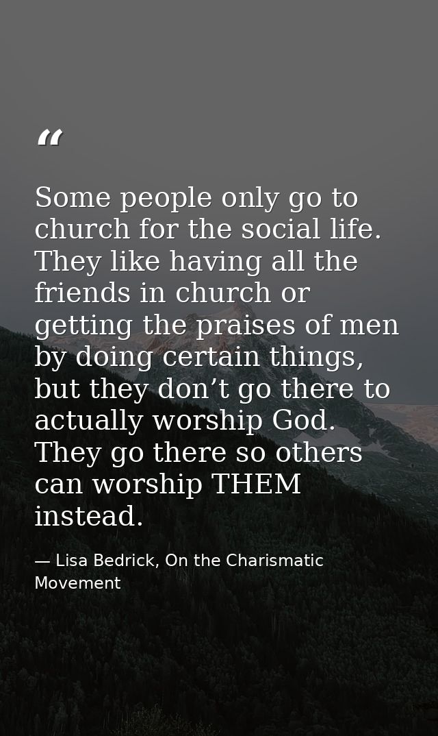 Some people only go to church for the social life. They like having all the friends in church or getting the praises of  — Lisa Bedrick, On the Charismatic Movement