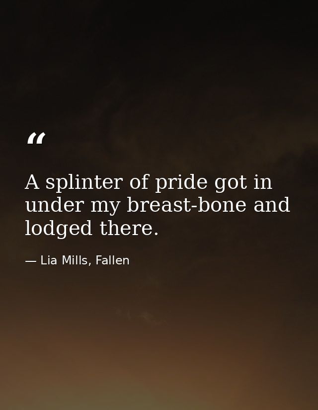 A splinter of pride got in under my breast-bone and lodged there. — Lia Mills, Fallen