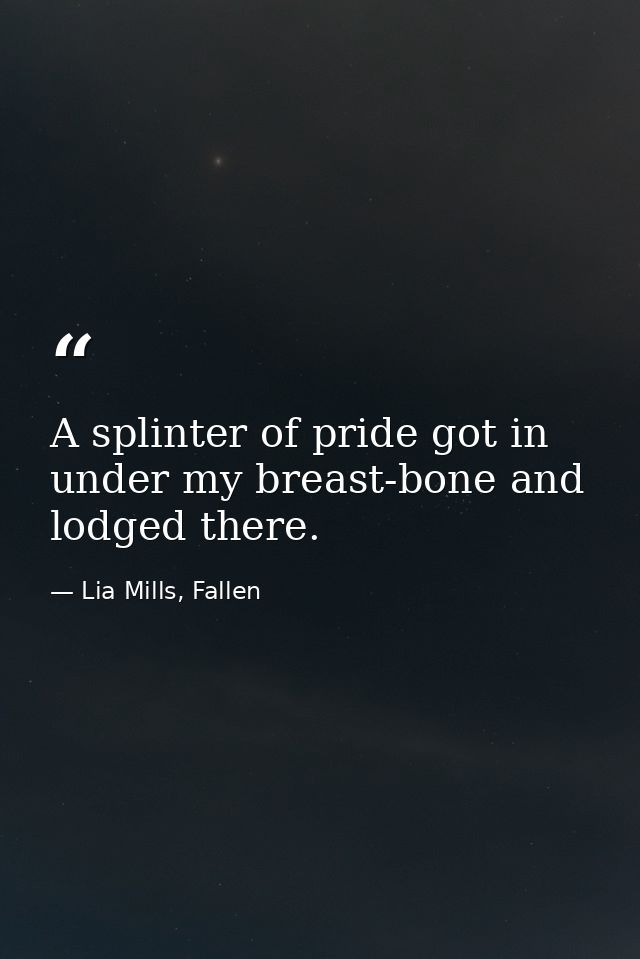 A splinter of pride got in under my breast-bone and lodged there. — Lia Mills, Fallen