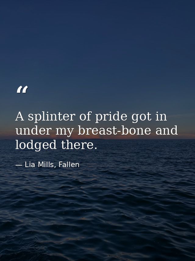 A splinter of pride got in under my breast-bone and lodged there. — Lia Mills, Fallen