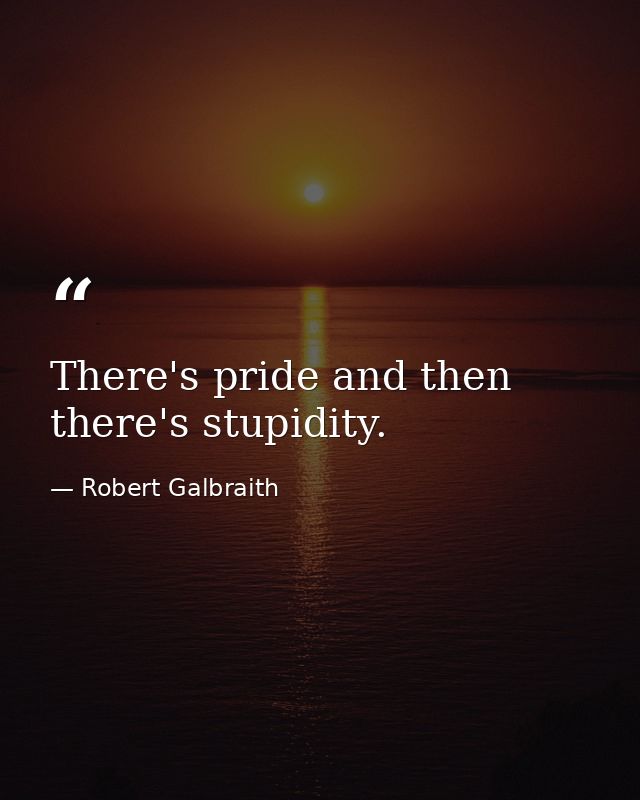 There's pride and then there's stupidity. — Robert Galbraith
