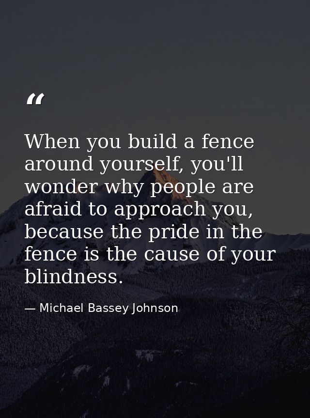 When you build a fence around yourself, you'll wonder why people are afraid to approach you, because the pride in the fe — Michael Bassey Johnson
