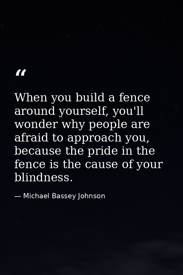 When you build a fence around yourself, you'll wonder why people are afraid to approach you, because the pride in the fe — Michael Bassey Johnson