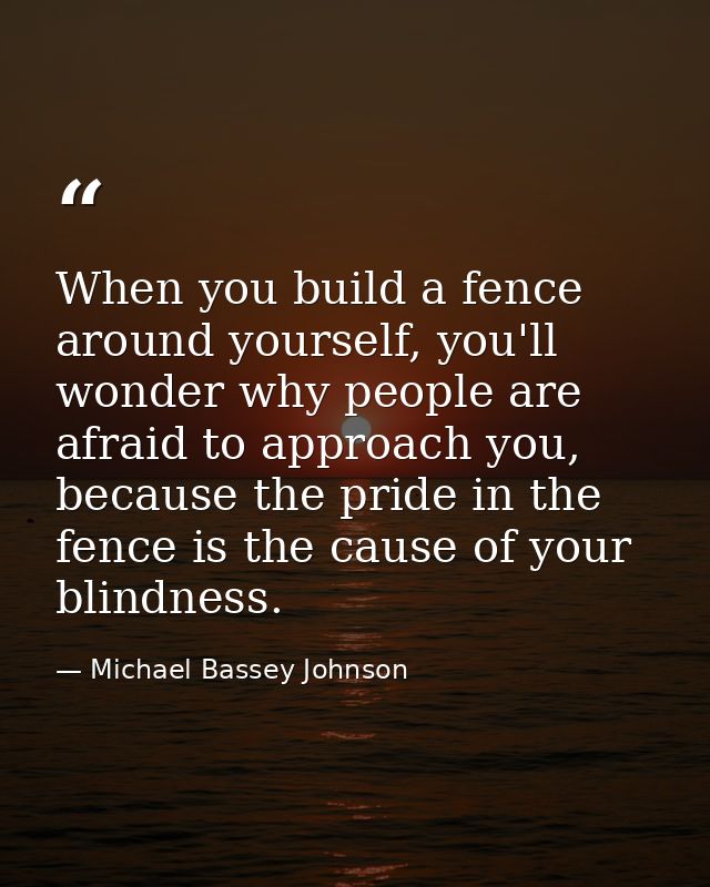 When you build a fence around yourself, you'll wonder why people are afraid to approach you, because the pride in the fe — Michael Bassey Johnson