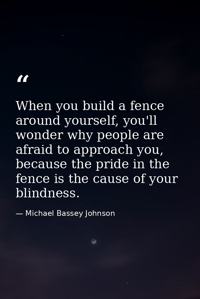When you build a fence around yourself, you'll wonder why people are afraid to approach you, because the pride in the fe — Michael Bassey Johnson