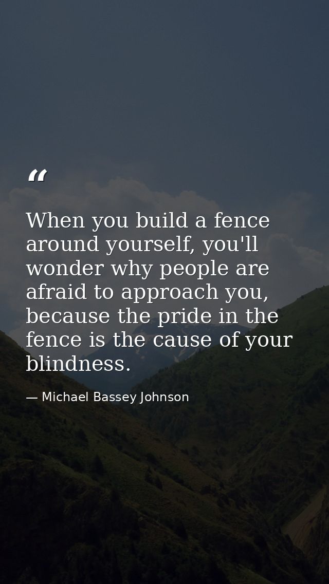 When you build a fence around yourself, you'll wonder why people are afraid to approach you, because the pride in the fe — Michael Bassey Johnson