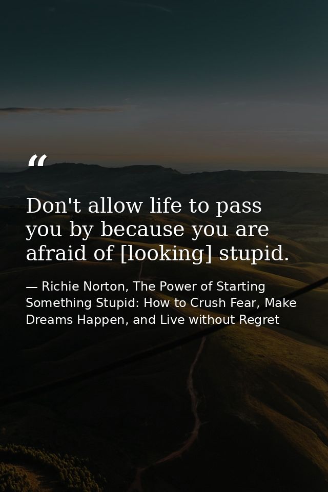 Don't allow life to pass you by because you are afraid of [looking] stupid. — Richie Norton, The Power of Starting Something Stupid: How to Crush Fear, Make Dreams Happen, and Live without Regret