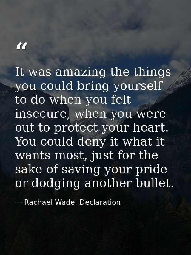 It was amazing the things you could bring yourself to do when you felt insecure, when you were out to protect your heart — Rachael Wade, Declaration