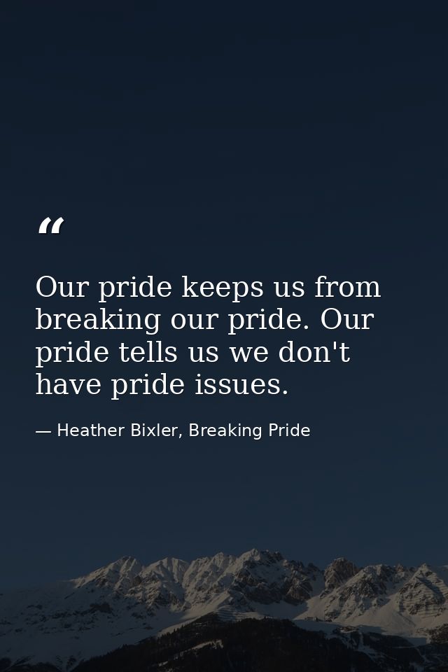 Our pride keeps us from breaking our pride. Our pride tells us we don't have pride issues. — Heather Bixler, Breaking Pride