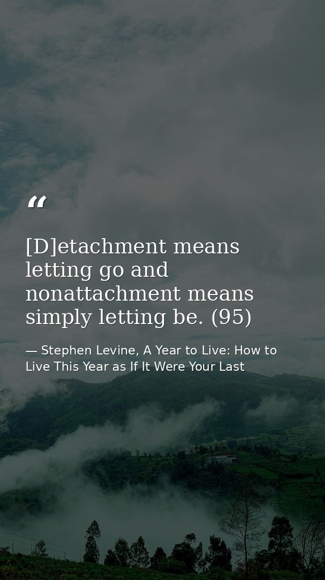 [D]etachment means letting go and nonattachment means simply letting be. (95) — Stephen Levine, A Year to Live: How to Live This Year as If It Were Your Last