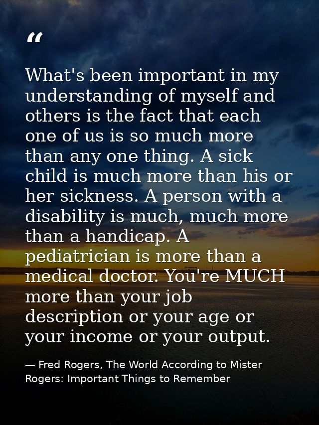 What's been important in my understanding of myself and others is the fact that each one of us is so much more than any  — Fred Rogers, The World According to Mister Rogers: Important Things to Remember
