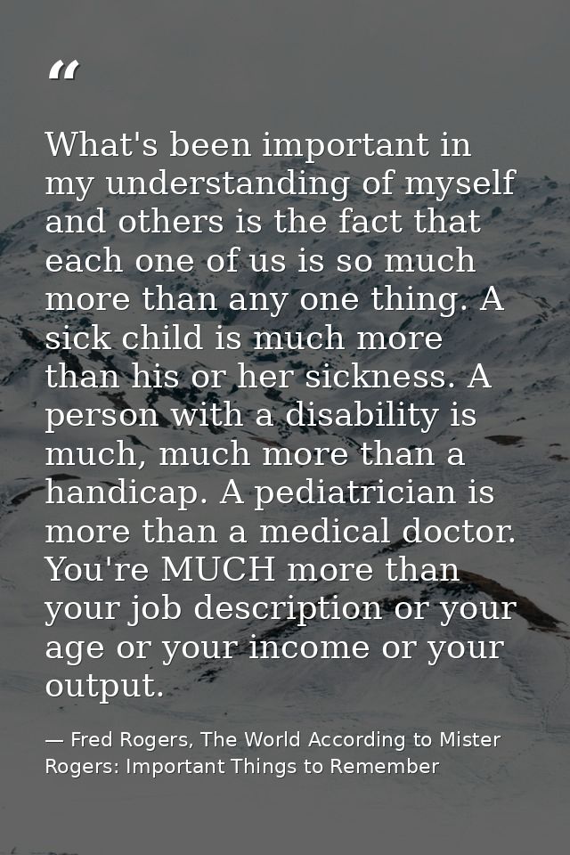 What's been important in my understanding of myself and others is the fact that each one of us is so much more than any  — Fred Rogers, The World According to Mister Rogers: Important Things to Remember
