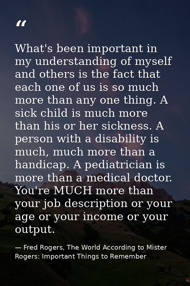 What's been important in my understanding of myself and others is the fact that each one of us is so much more than any  — Fred Rogers, The World According to Mister Rogers: Important Things to Remember