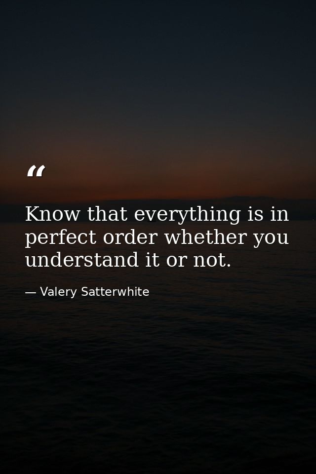 Know that everything is in perfect order whether you understand it or not. — Valery Satterwhite