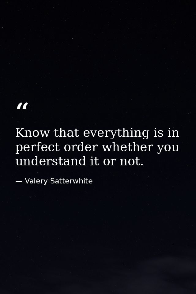 Know that everything is in perfect order whether you understand it or not. — Valery Satterwhite