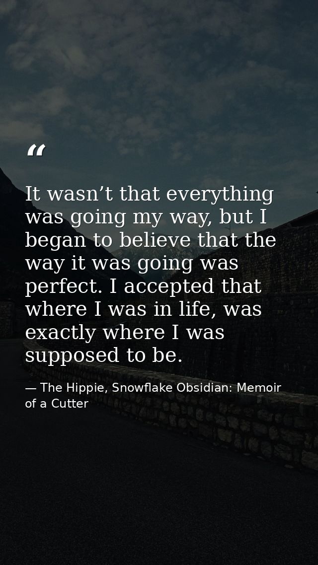 It wasn’t that everything was going my way, but I began to believe that the way it was going was perfect. I accepted tha — The Hippie, Snowflake Obsidian: Memoir of a Cutter