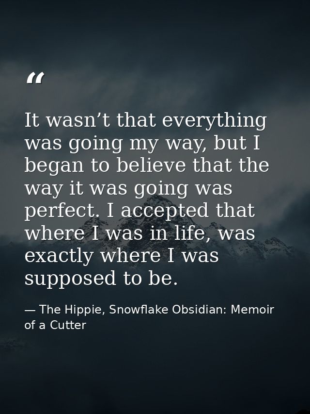 It wasn’t that everything was going my way, but I began to believe that the way it was going was perfect. I accepted tha — The Hippie, Snowflake Obsidian: Memoir of a Cutter