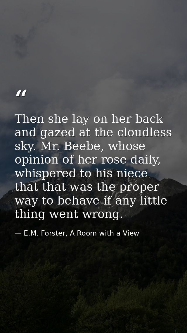 Then she lay on her back and gazed at the cloudless sky. Mr. Beebe, whose opinion of her rose daily, whispered to his ni — E.M. Forster, A Room with a View