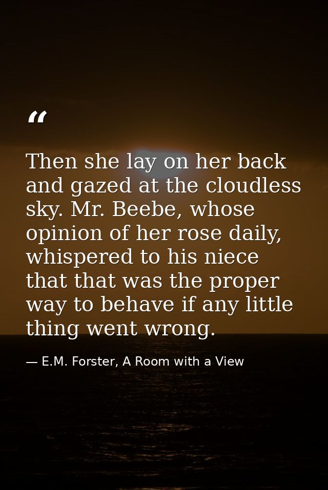 Then she lay on her back and gazed at the cloudless sky. Mr. Beebe, whose opinion of her rose daily, whispered to his ni — E.M. Forster, A Room with a View