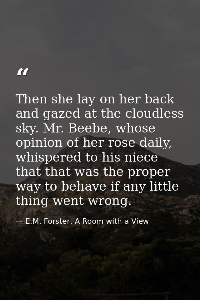 Then she lay on her back and gazed at the cloudless sky. Mr. Beebe, whose opinion of her rose daily, whispered to his ni — E.M. Forster, A Room with a View