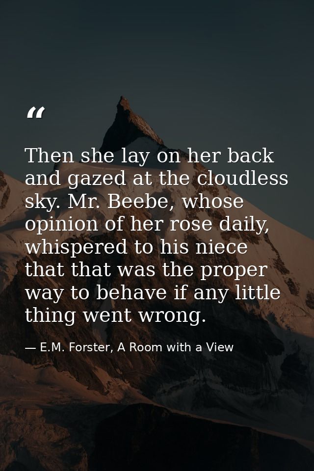 Then she lay on her back and gazed at the cloudless sky. Mr. Beebe, whose opinion of her rose daily, whispered to his ni — E.M. Forster, A Room with a View