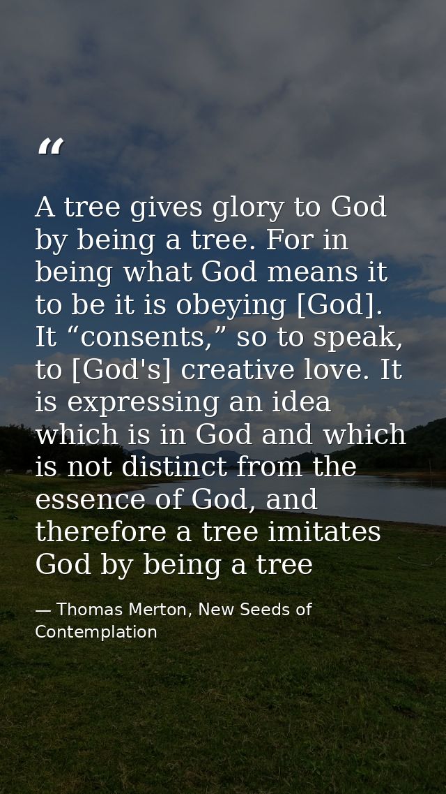 A tree gives glory to God by being a tree. For in being what God means it to be it is obeying [God]. It “consents,” so t — Thomas Merton, New Seeds of Contemplation