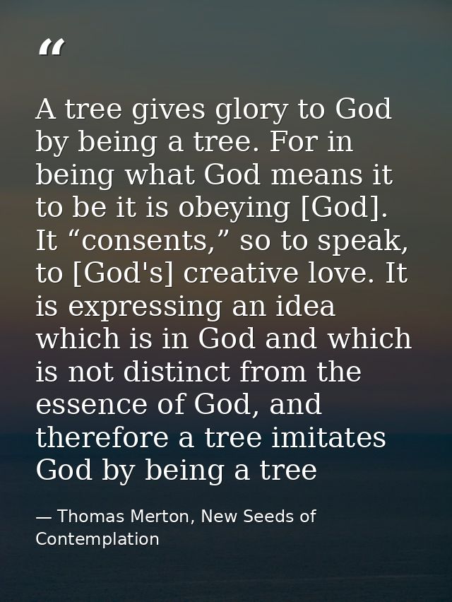 A tree gives glory to God by being a tree. For in being what God means it to be it is obeying [God]. It “consents,” so t — Thomas Merton, New Seeds of Contemplation